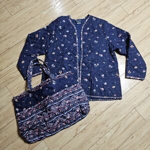 VTG Avon Country French Fashion Floral Quilted Quilt Cardigan Jacket & Tote Bag